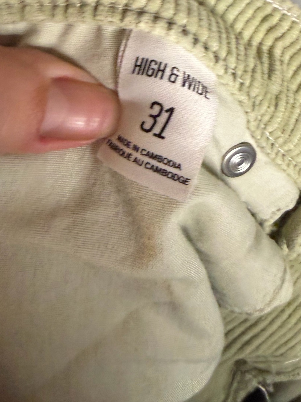 BDG Urban Outfitters High & Wide Light Sage Wide Leg Corduroy 100% Cotton Pants - Picture 5 of 6